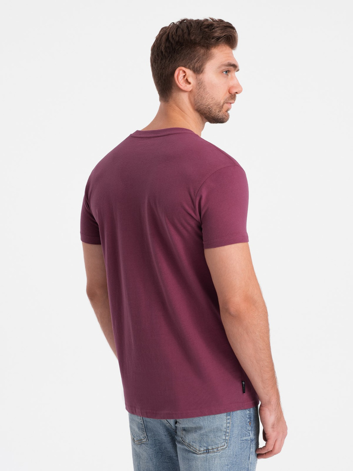 Męski casualowy t-shirt z naszytą kieszonką - ciemnoróżowy V5 OM-TSCT-0109