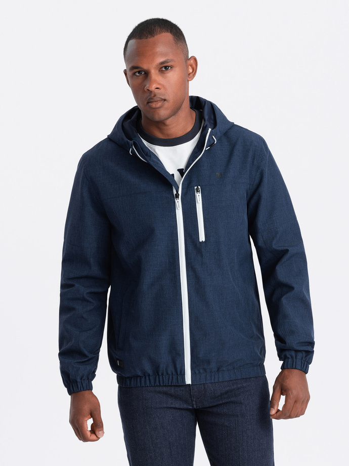 Men's lightweight sports jacket with fleece lining - navy blue V2 OM-JANP-0136