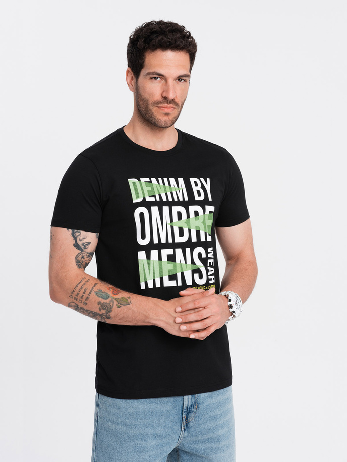 Męski bawełniany t-shirt z dużym napisem – czarny V2 OM-TSPT-0193