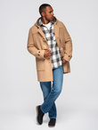Men's insulated coat with hood and concealed zipper - black V1 OM-COWC-0110