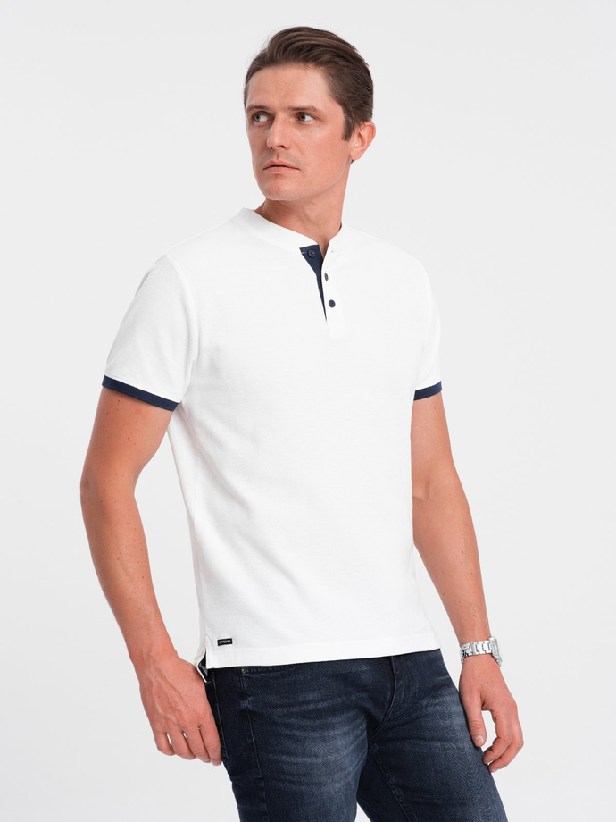 Men's collarless polo shirt - white V1 OM-TSCT-0156