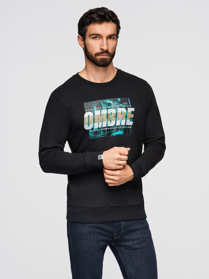 Men's printed sweatshirt worn over the head - black V3 OM-SSPS-0156