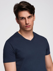 Men's BASIC classic cotton T-shirt with a v-neck - navy blue V2 OM-TSBS-0237