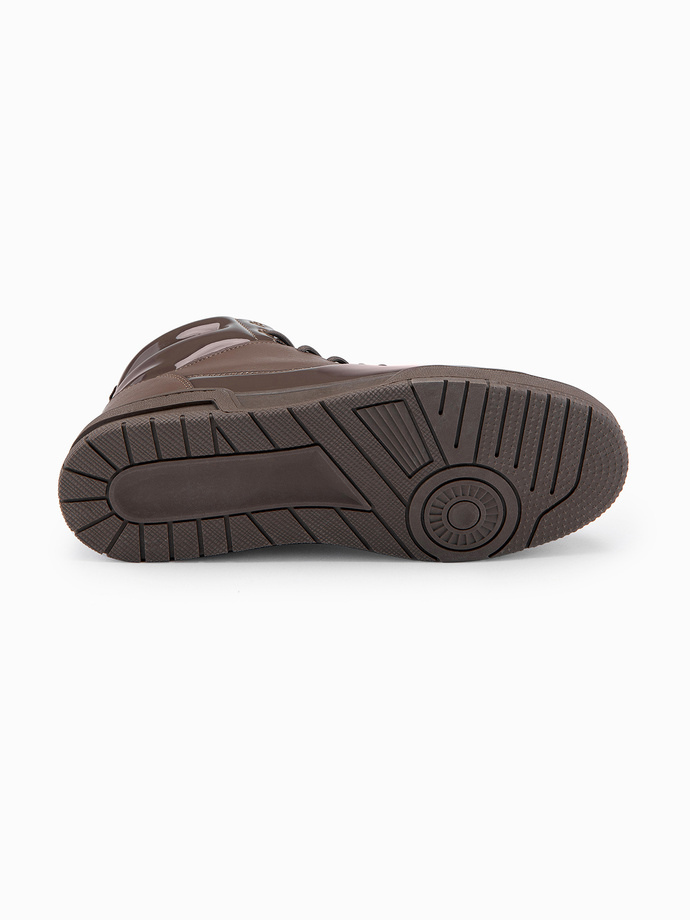 Buty męskie wysokie sneakersy z połyskującymi elementami – ciemnobrązowe V3 OM-FOSH-0178
