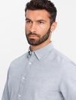 Elegant men's oxford shirt with embroidery and pocket - light grey V2 OM-SHOS-0173
