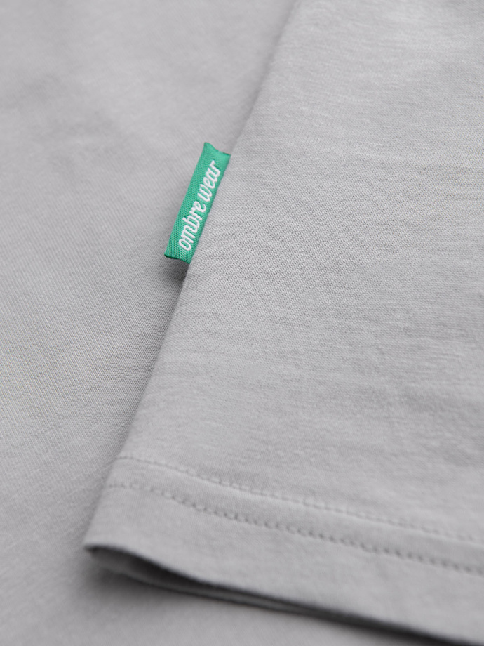 Men's cotton t-shirt with green patch on chest - light grey V2 OM-TSCT-0151