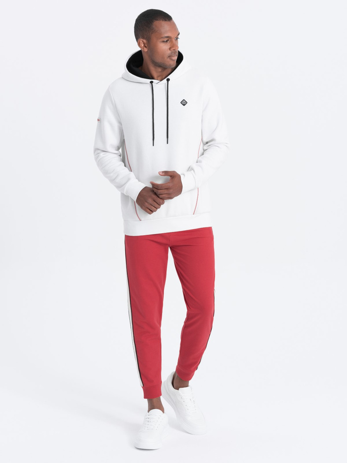Bluza męska z kapturem z kieszenią na zamek - biała V3 OM-SSNZ-22FW-006