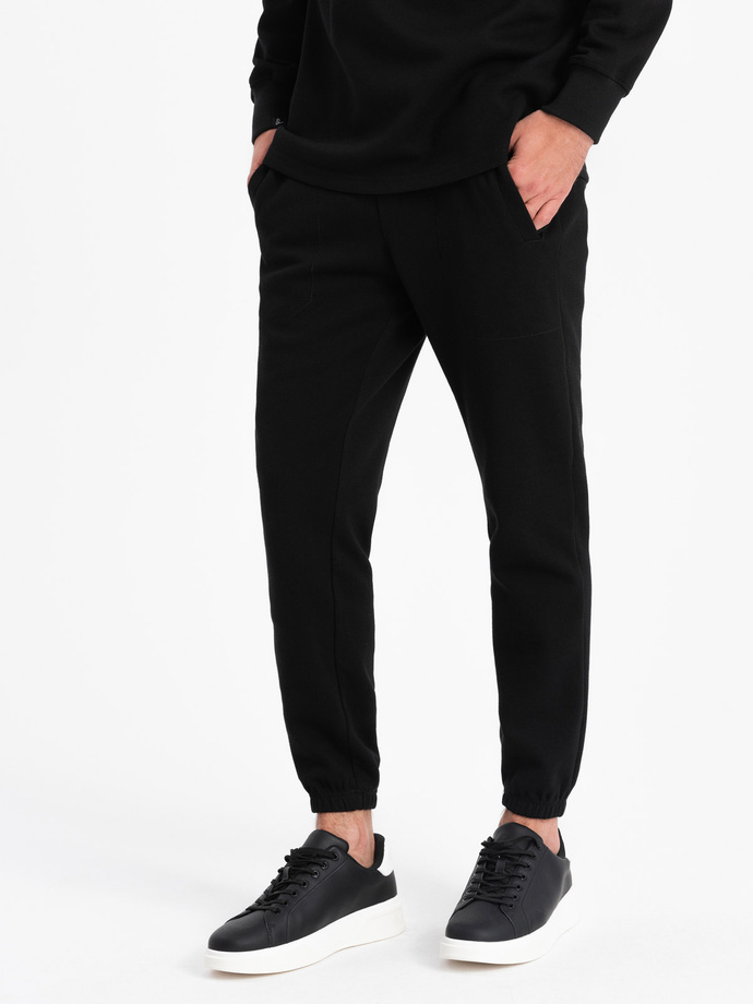 Komplet męski dresowy bluza z kołnierzem polo + spodnie - czarny V8 Z71
