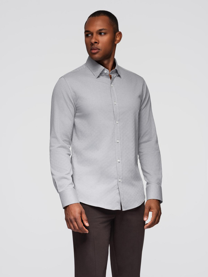 Men's SLIM FIT shirt in decorative fabric - gray V2 OM-SHCS-0175