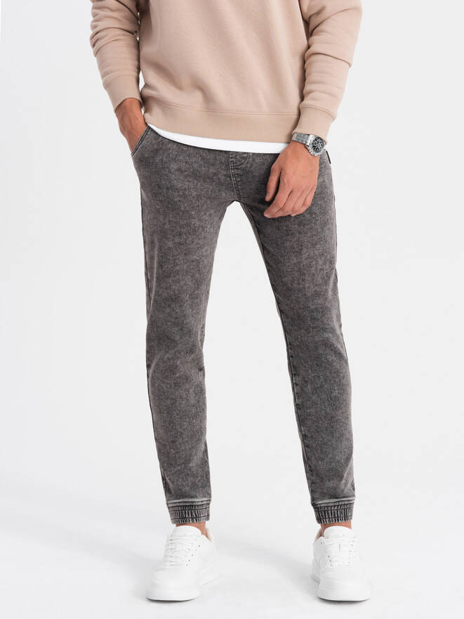 Spodnie męskie marmurkowe jeansowe JOGGERY - szare V3 OM-PADJ-0133