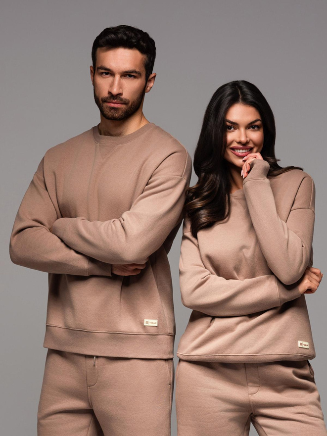 Klasyczna dresowa bluza unisex z okrągłym dekoltem – brązowa V16 OU-SNBC-0104