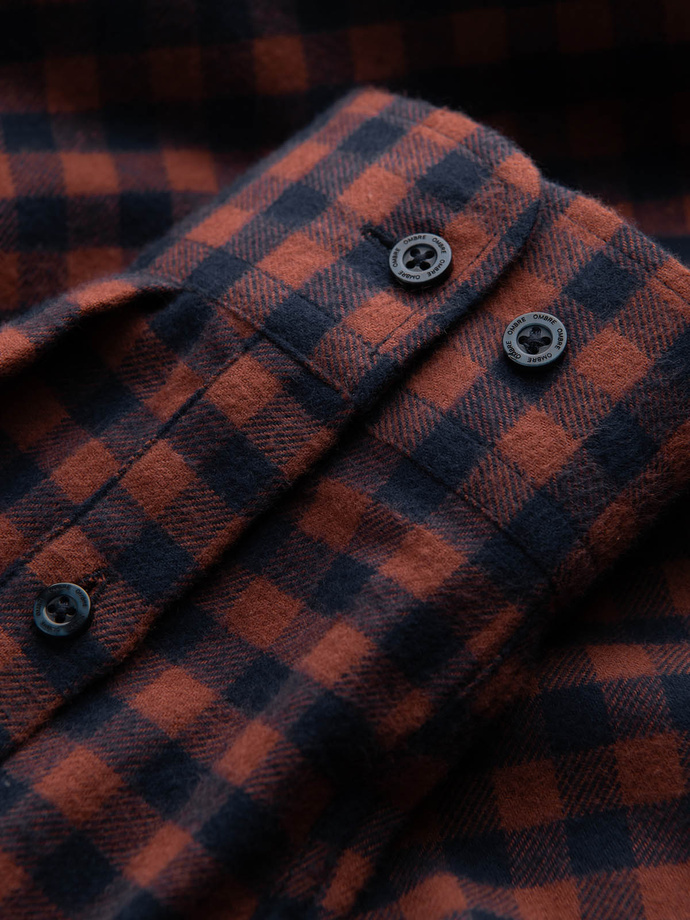 Koszula męska flanelowa w kratę - granatowo-ceglasta V6 OM-SHCS-0150