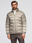 Men's quilted jacket with gloss and stand-up collar - light grey V5 OM-JALP-0218