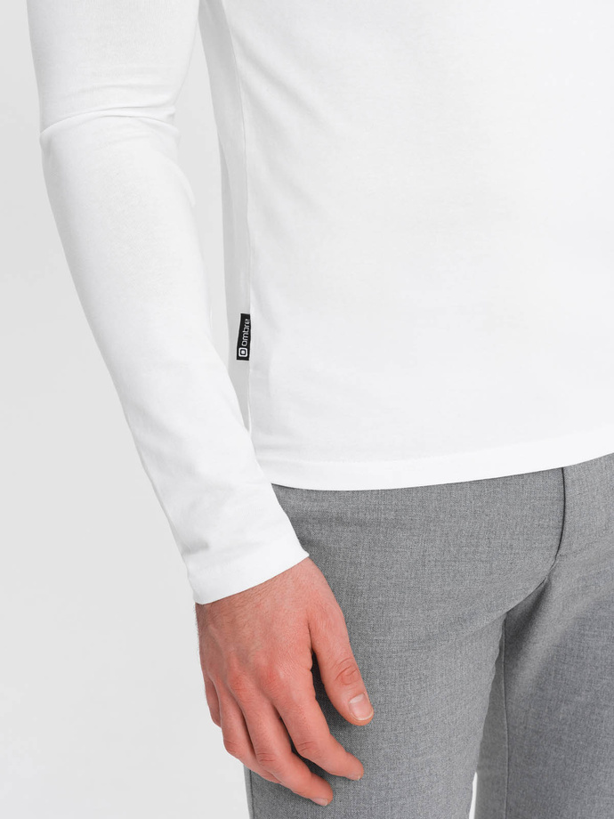 Longsleeve męski z elastanem sygnowany z okrągłym dekoltem - biały V1 OM-LSCL-0102