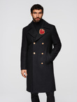 Men's double-breasted wool coat with decorative appliqués - black V1 OM-COWC-0147