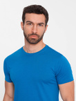 Męski klasyczny bawełniany T-shirt BASIC - niebieski V12 OM-TSBS-0146