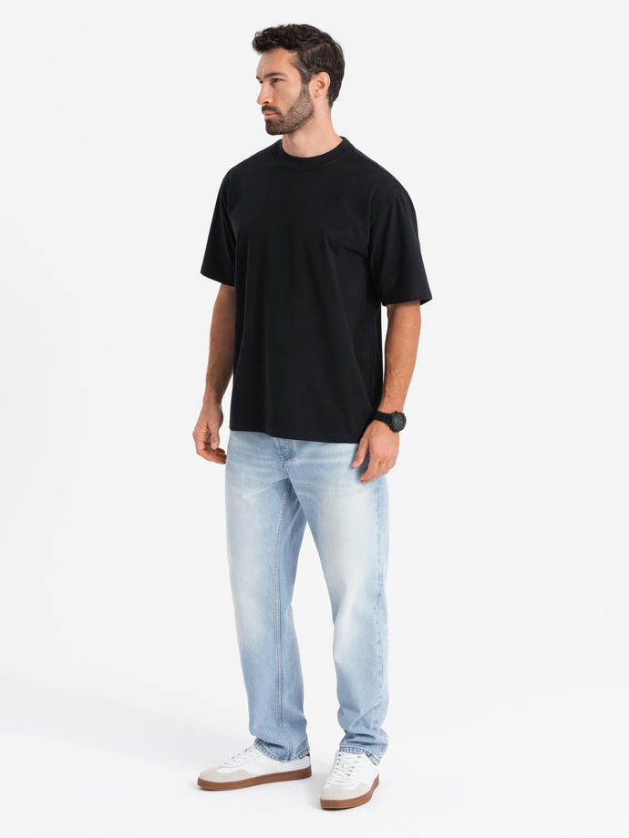 Bawełniany męski t-shirt LOOSE FIT z okrągłym dekoltem – czarny V1 OM-TSBC-0234 