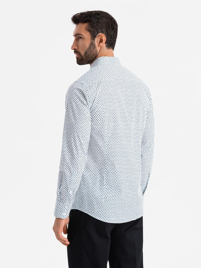 Męska koszula w drobny wzór SLIM FIT - biała V2 OM-SHCS-0140