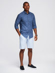 Klasyczna męska bawełniana koszula SLIM FIT w palmy - ciemnoniebieska V5 OM-SHCS-0156