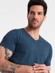 BASIC men's classic cotton T-shirt with a serape neckline - dark blue V13 OM-TSBS-0145