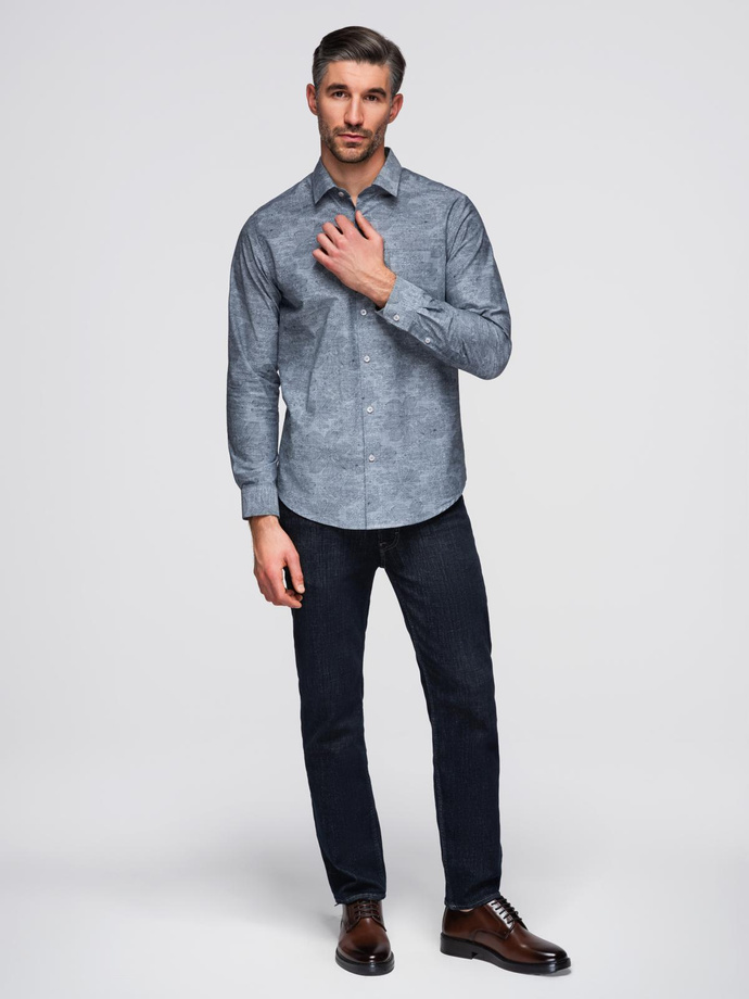 Klasyczna flanelowa męska koszula bawełniana w kwiaty - szara V3 OM-SHCS-0157