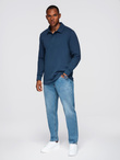 Men's structured knit polo collar sweatshirt - dark blue V5 OM-SSNZ-0149