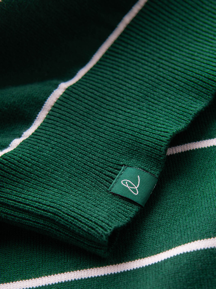 Men's casual sweater with horizontal stripes - green V4 OM-SWSW-0143