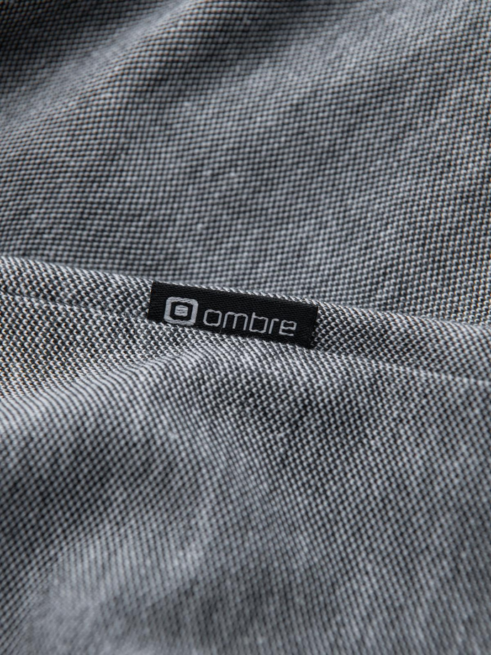 Men's melange polo shirt with striped collar - black V1 OM-POSS-0109