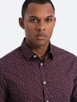 Koszula męska bawełniana we wzory SLIM FIT - bordowa V5 OM-SHCS-0151