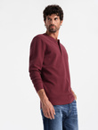 Button up neck men's waffle knit longsleeve - maroon V2 OM-LSCL-0120