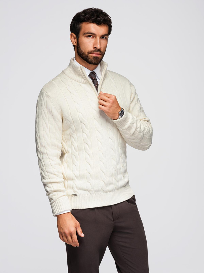Knitted monochrome men's viscose cardigan - navy blue V1 OM-SWCD-0126