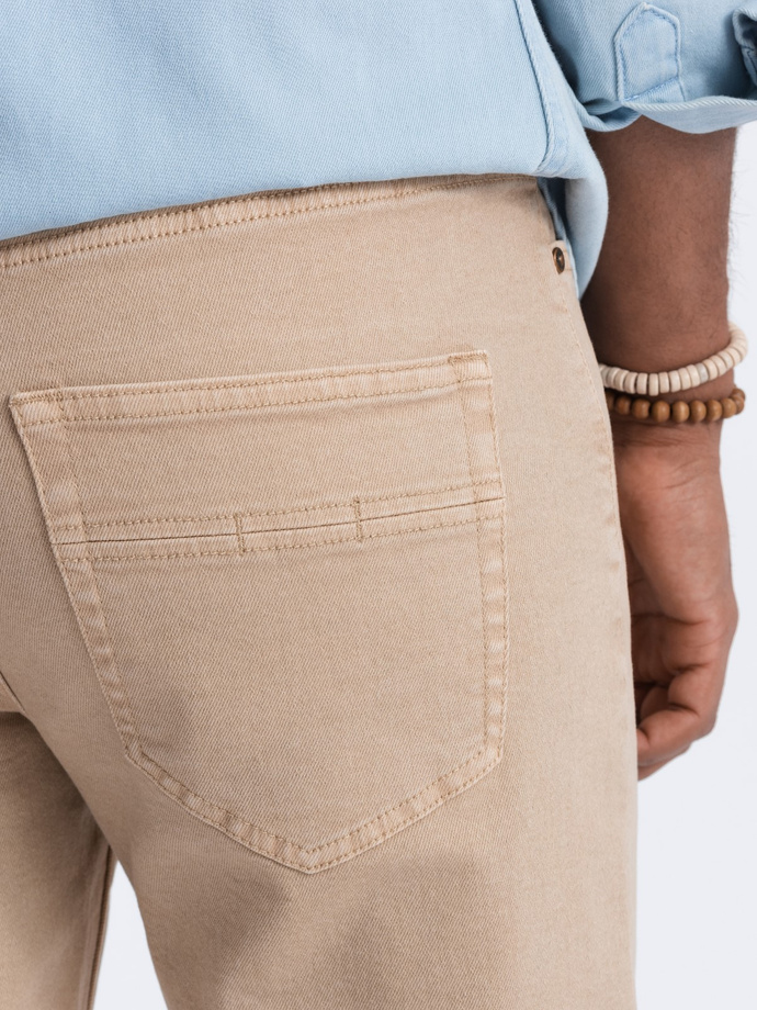 Jeansowe spodnie męskie bez przetarć SLIM FIT - beżowe V8 OM-PADP-0148