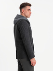 Men's casual blazer with decorative pin on lapel - graphite melange V2 OM-BLZB-0120