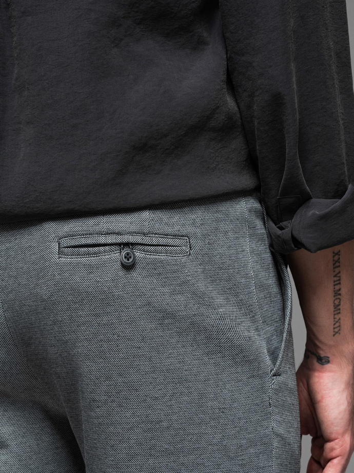 Krótkie spodenki męskie SLIM FIT ze strukturalnej melanżowej dzianiny – czarne V2 OM-SRCS-0166 