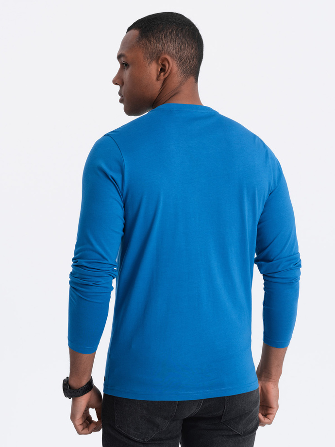 Longsleeve męski z guzikami przy dekolcie - niebieski V2 OM-LSCL-0107