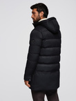 Men's long quilted jacket with hood - black V1 OM-JALJ-0264