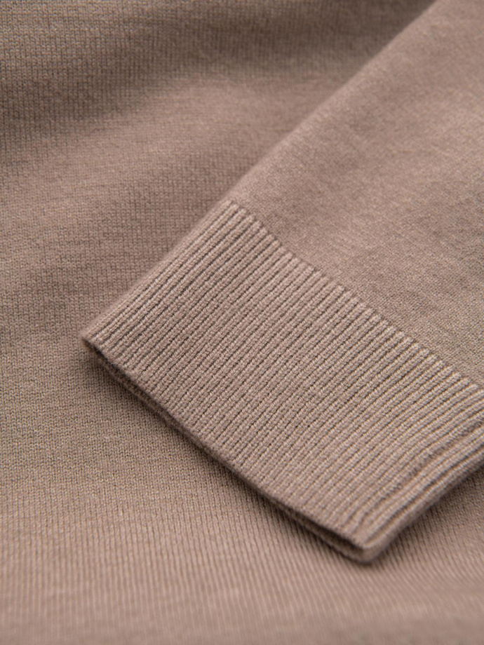 Men's knitted turtleneck with viscose - dark beige V3 OM-SWTN-0127 