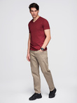 BASIC men's cotton classic tee shirt with a v-neck - maroon V10 OM-TSBS-0237