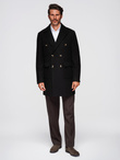 Men's coat with asymmetrical fastening and high collar - light brown V4 OM-COWC-0120