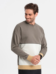Bluza męska OVERSIZE z kontrastowym łączeniem kolorów -  khaki V7 OM-SSNZ-0130