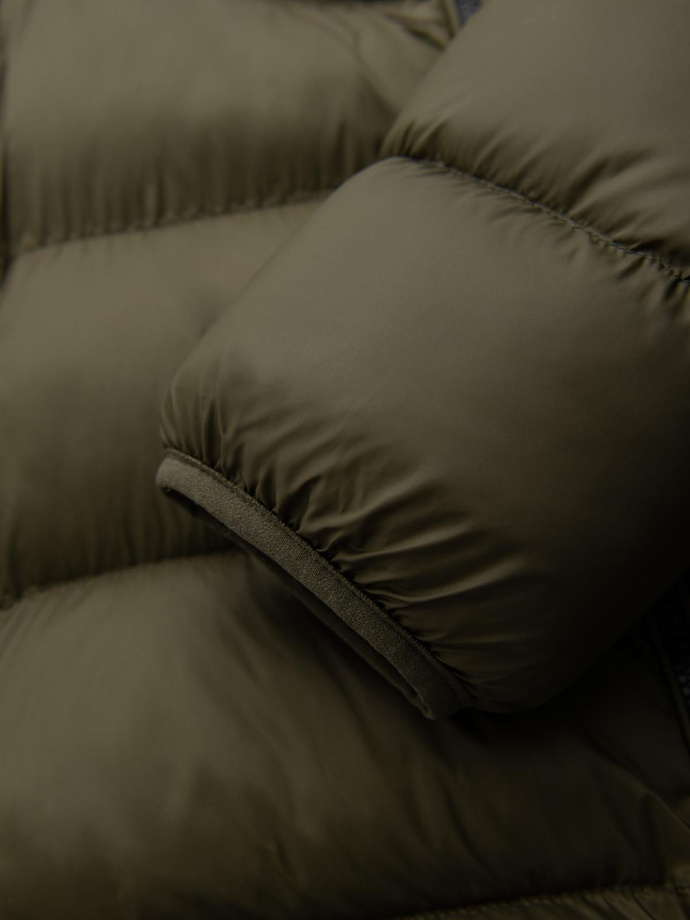 Pikowana nowoczesna kurtka męska z łączonych materiałów – ciemnooliwkowa V3 OM-JAHP-0145