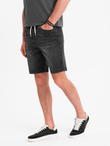 Men's shorts with elastic waistband and wash effect - black V4 OM-SRDS-0192