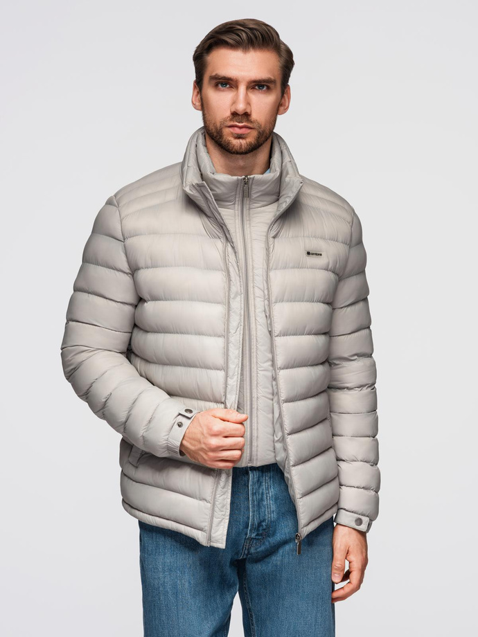 Men's quilted jacket with two fasteners - light grey V2 OM-JALP-0231