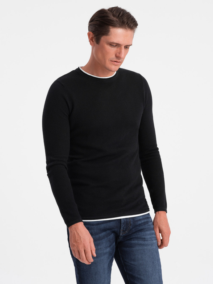 Men's cotton sweater with round neckline - black V1 OM-SWSW-0103