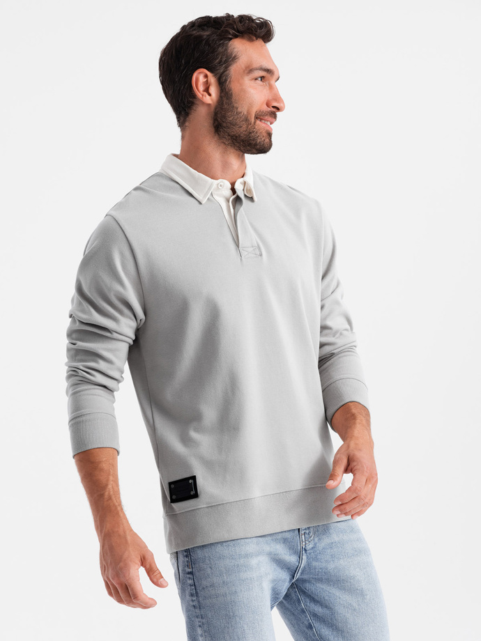 Bluza męska z białym kołnierzykiem polo - popielata V7 OM-SSNZ-0132