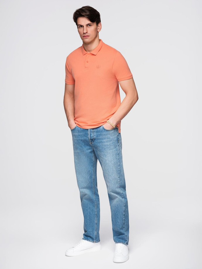 Men's BASIC single color pique knit polo shirt - peach V19 OM-POBS-0100