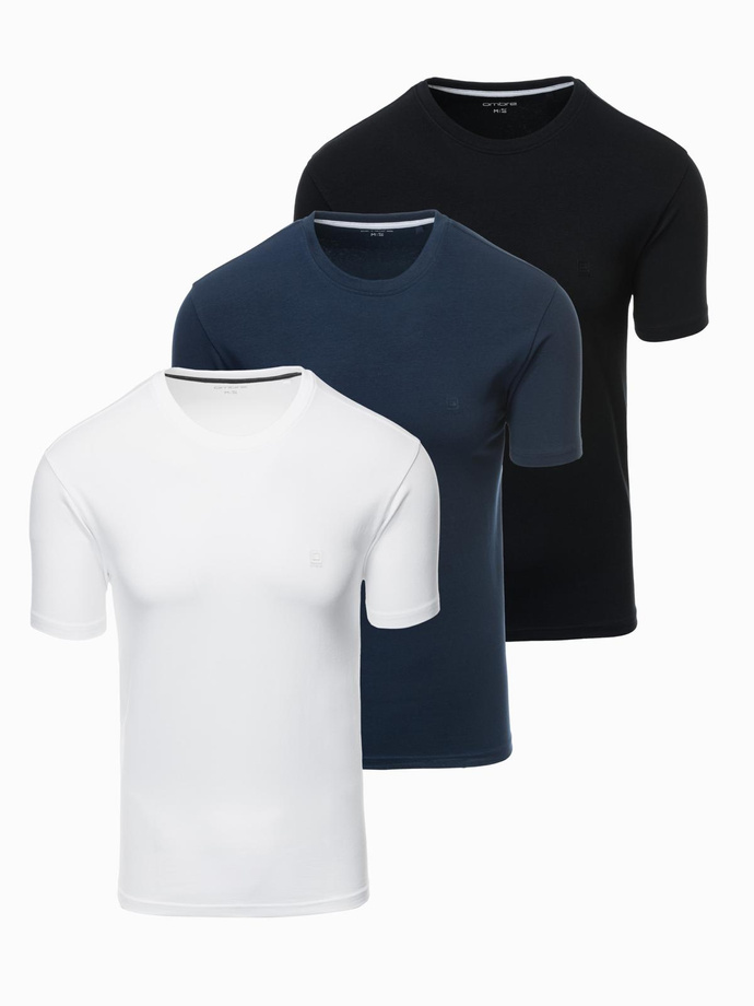 Zestaw męskich t-shirtów z okrągłym dekoltem – biały/granatowy/czarny V2 Z102