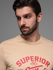 Men's long sleeve collegiate print t-shirt - sand V1 OM-LSPT-0116