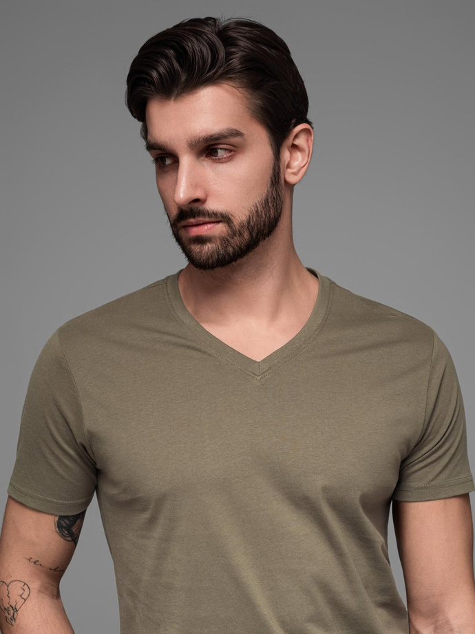 BASIC men's classic cotton T-shirt with a crew neckline - dark olive V6 OM-TSBS-0145
