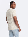 Men's cotton t-shirt with letter print and pocket - cream and brown V1 OM-TSFP-0188
